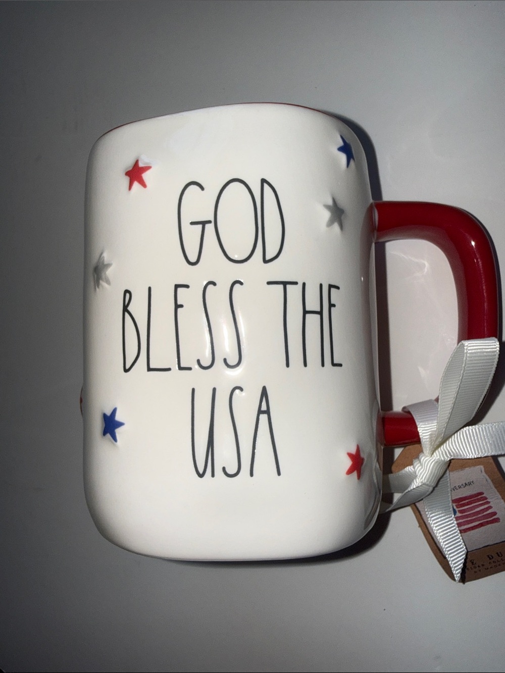 Rae Dunn Patriotic 'God Bless The USA' Ceramic Mug - Red & White